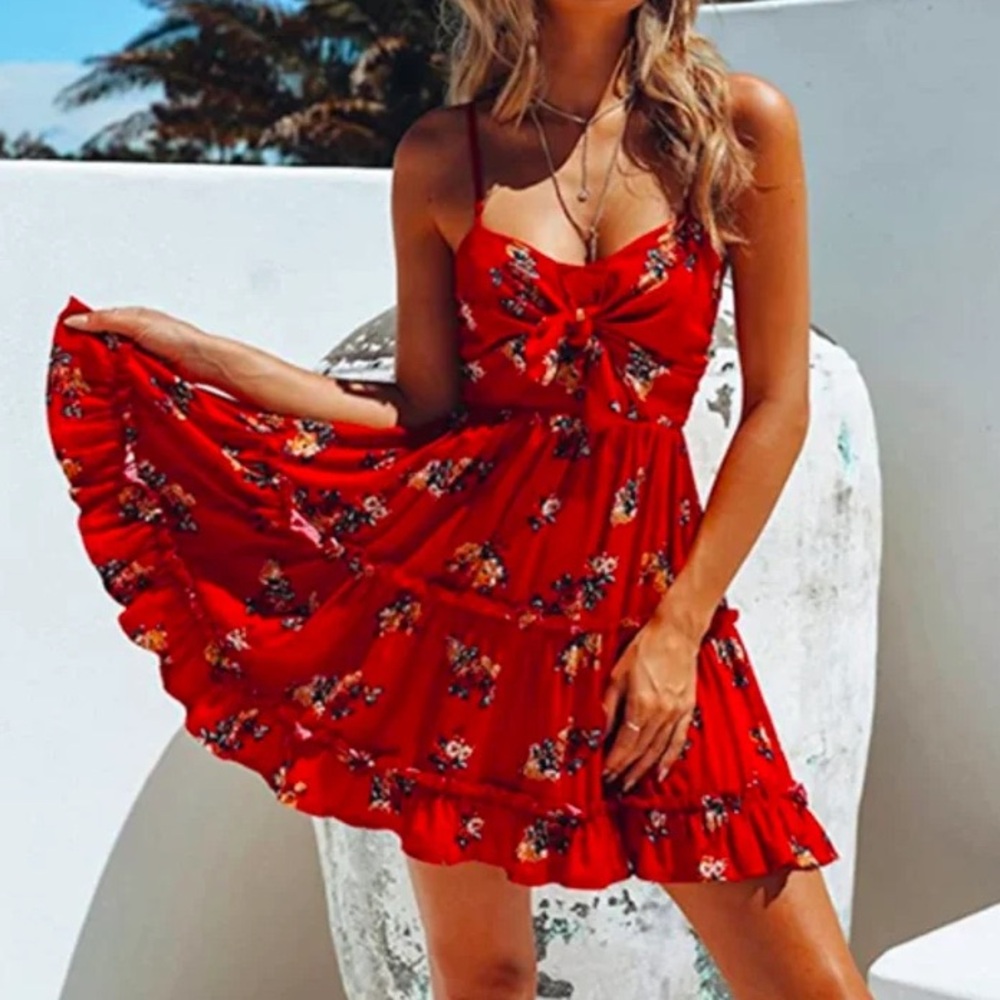 Red flared dress